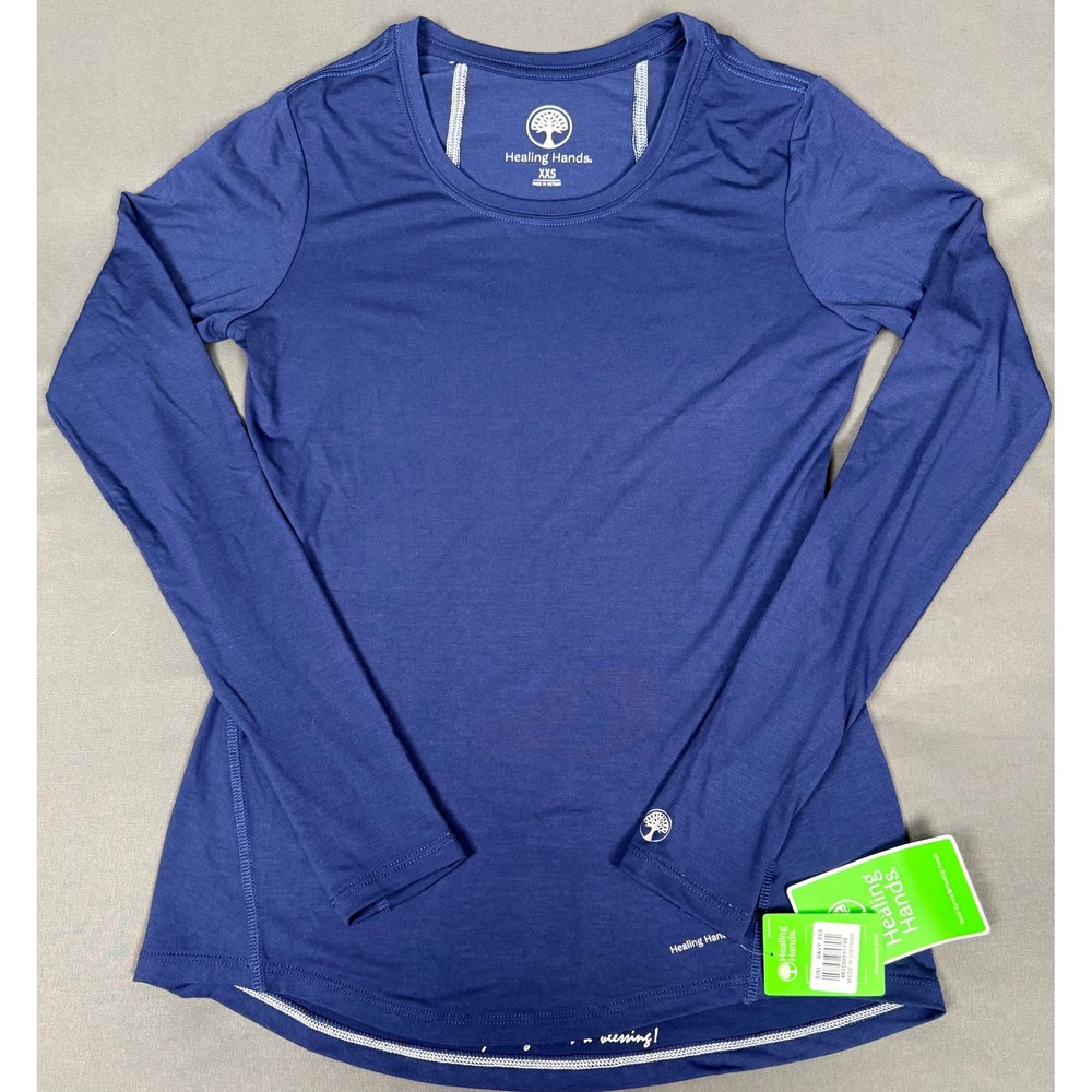 Healing Hands Melissa Scrub Undershirt Womens XXS Navy Blue Long Sleeve 5051